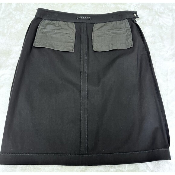 Theory Womens Black Cotton A-Line 4-Pockets Knee Length Skirt Sz 8 - Picture 10 of 11